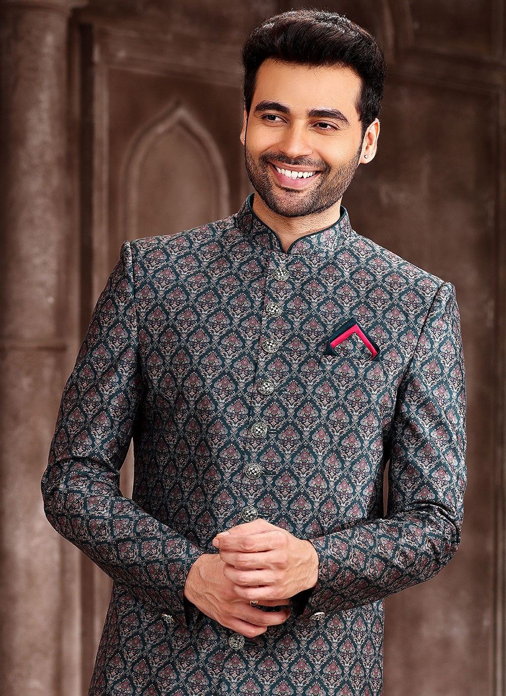 Printed Art Silk Morpeach Indo Western - M5299