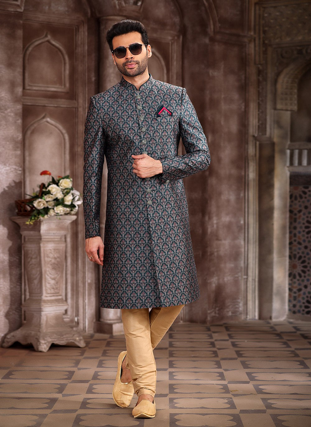 Printed Art Silk Morpeach Indo Western - M5299