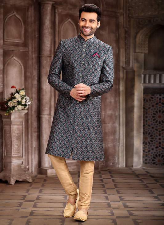 Printed Art Silk Morpeach Indo Western - M5299