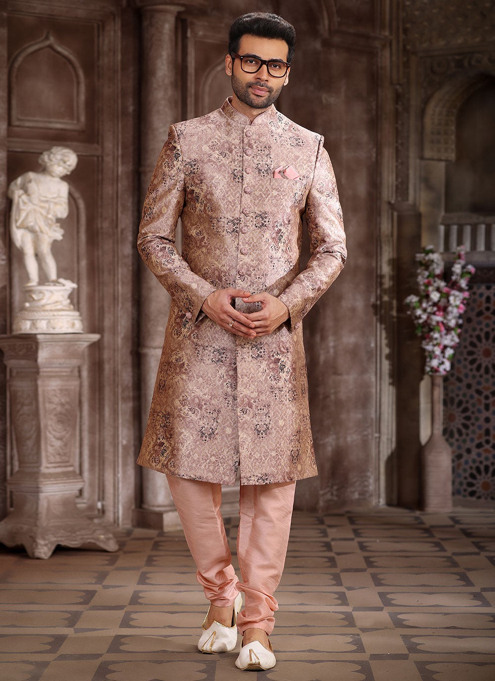 Printed Art Silk Peach Indo Western - M5296
