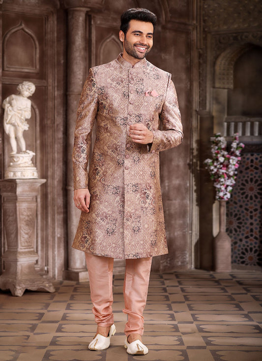 Printed Art Silk Peach Indo Western - M5296