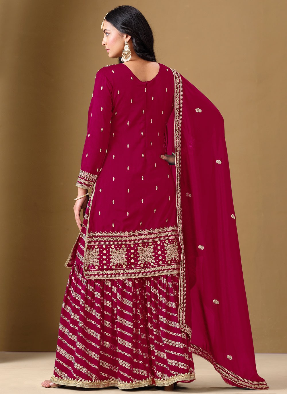 Embroidered Art Silk Hot Pink Salwar Suit T6135