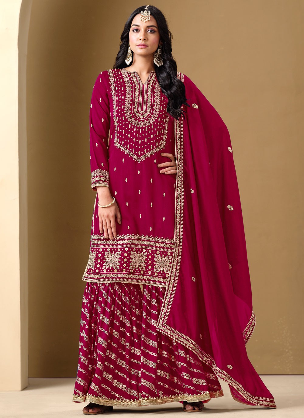 Embroidered Art Silk Hot Pink Salwar Suit T6135