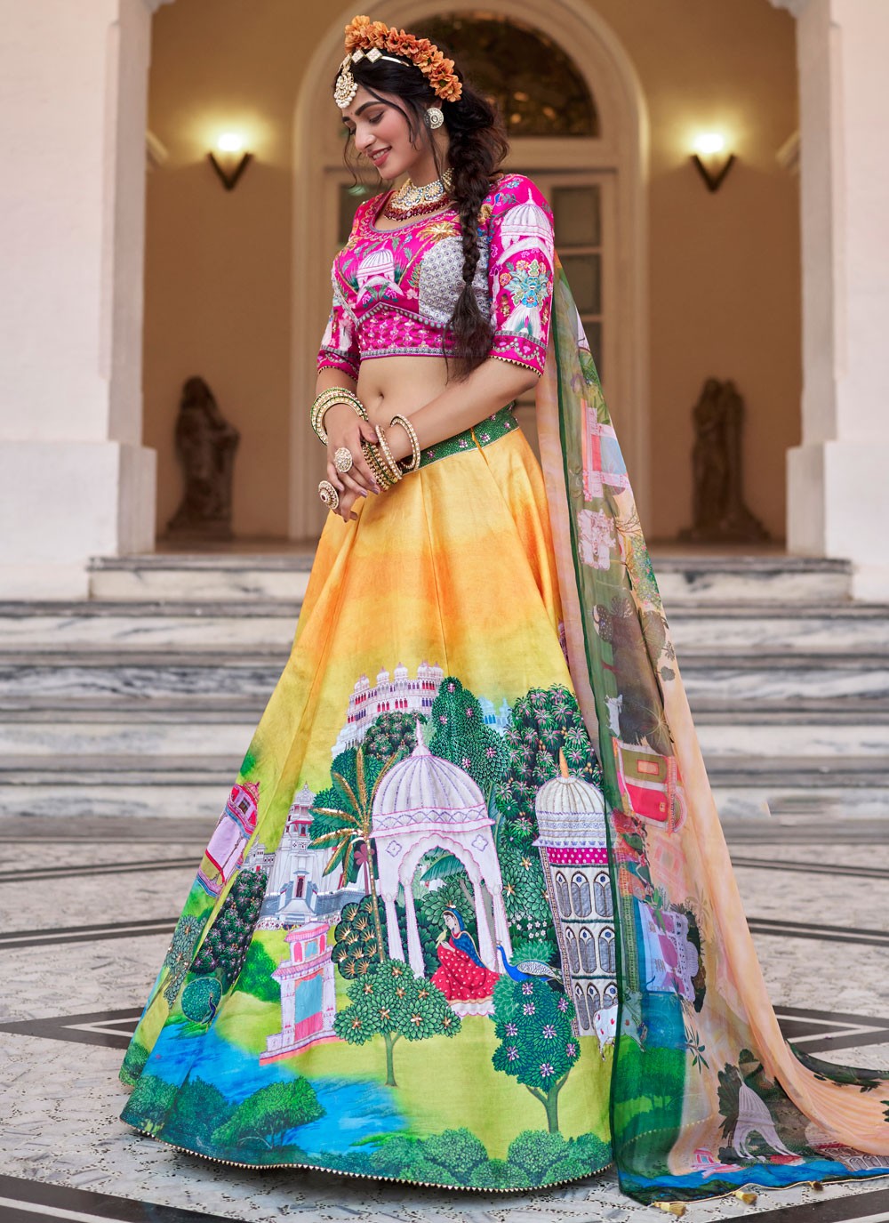 Art Silk Festival, Mehandi & Sangeet, Reception A - Line Lehenga L3659