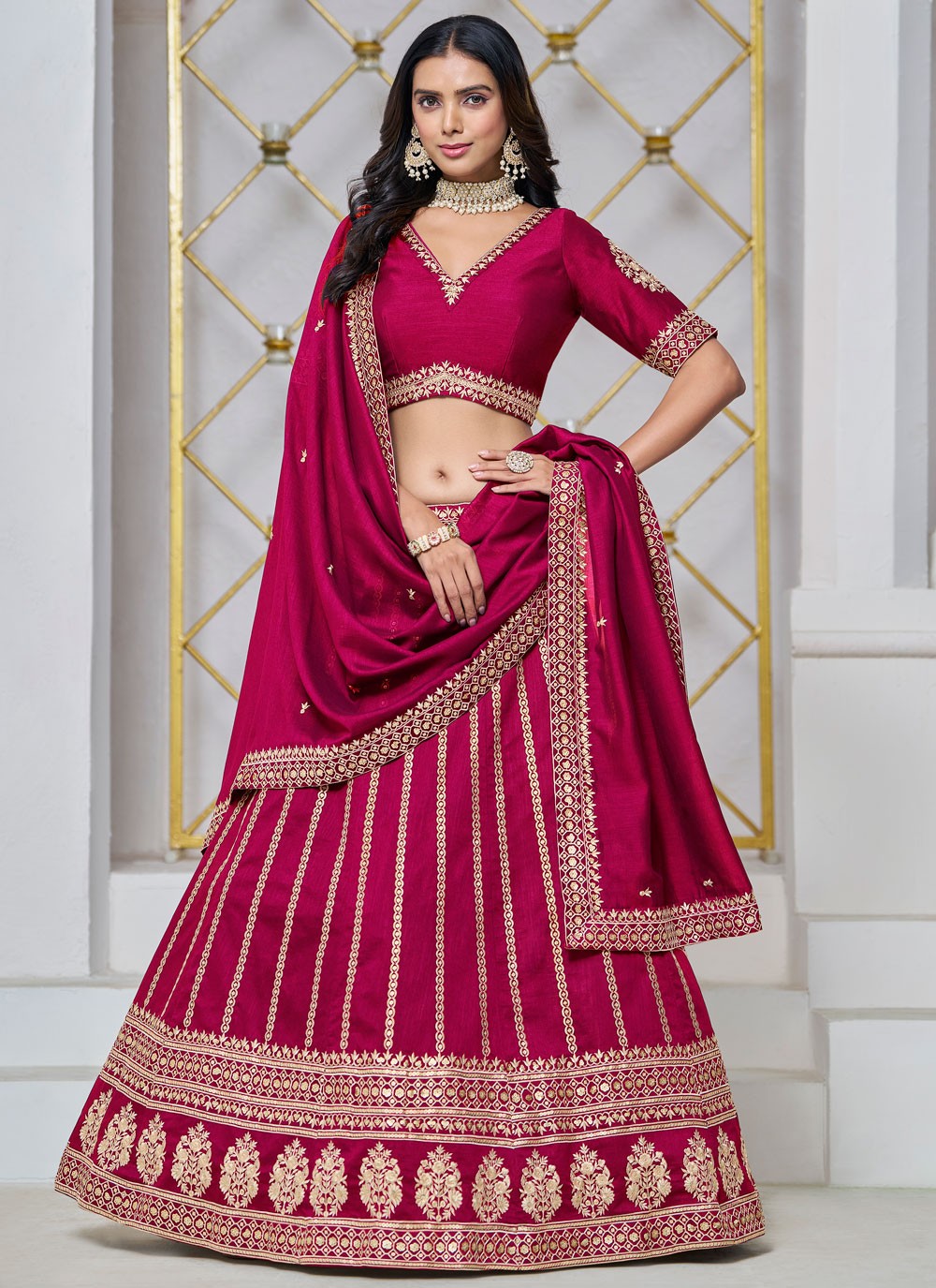 Embroidered Art Silk A - Line Lehenga - L2715
