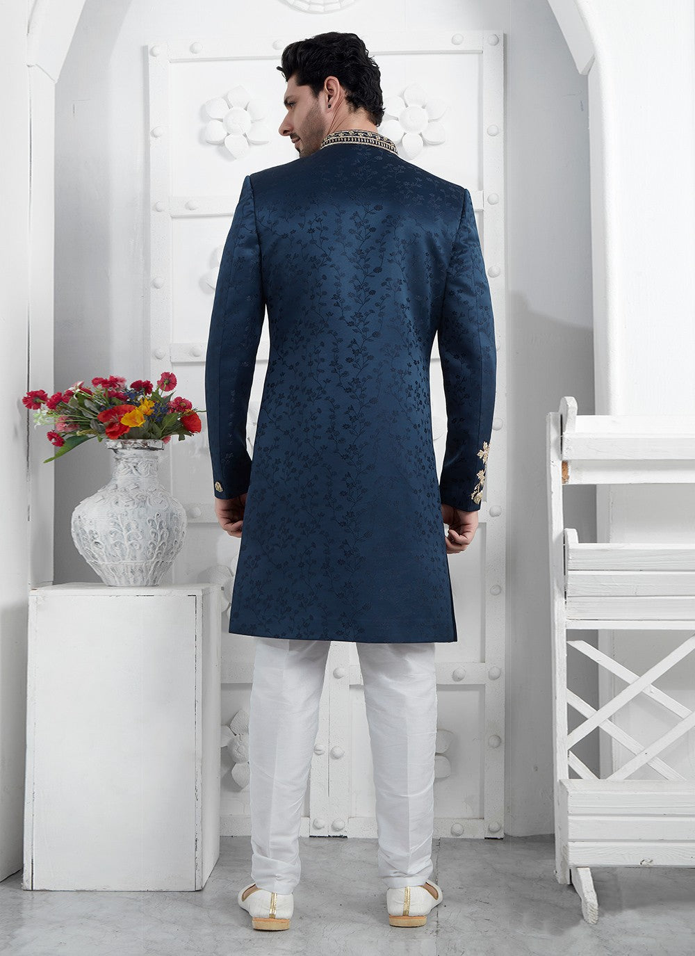 Embroidered Art Silk Blue Sherwani - M7461