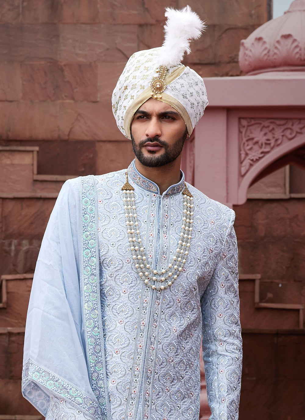 Embroidered Art Silk Blue, Grey Sherwani - M6513