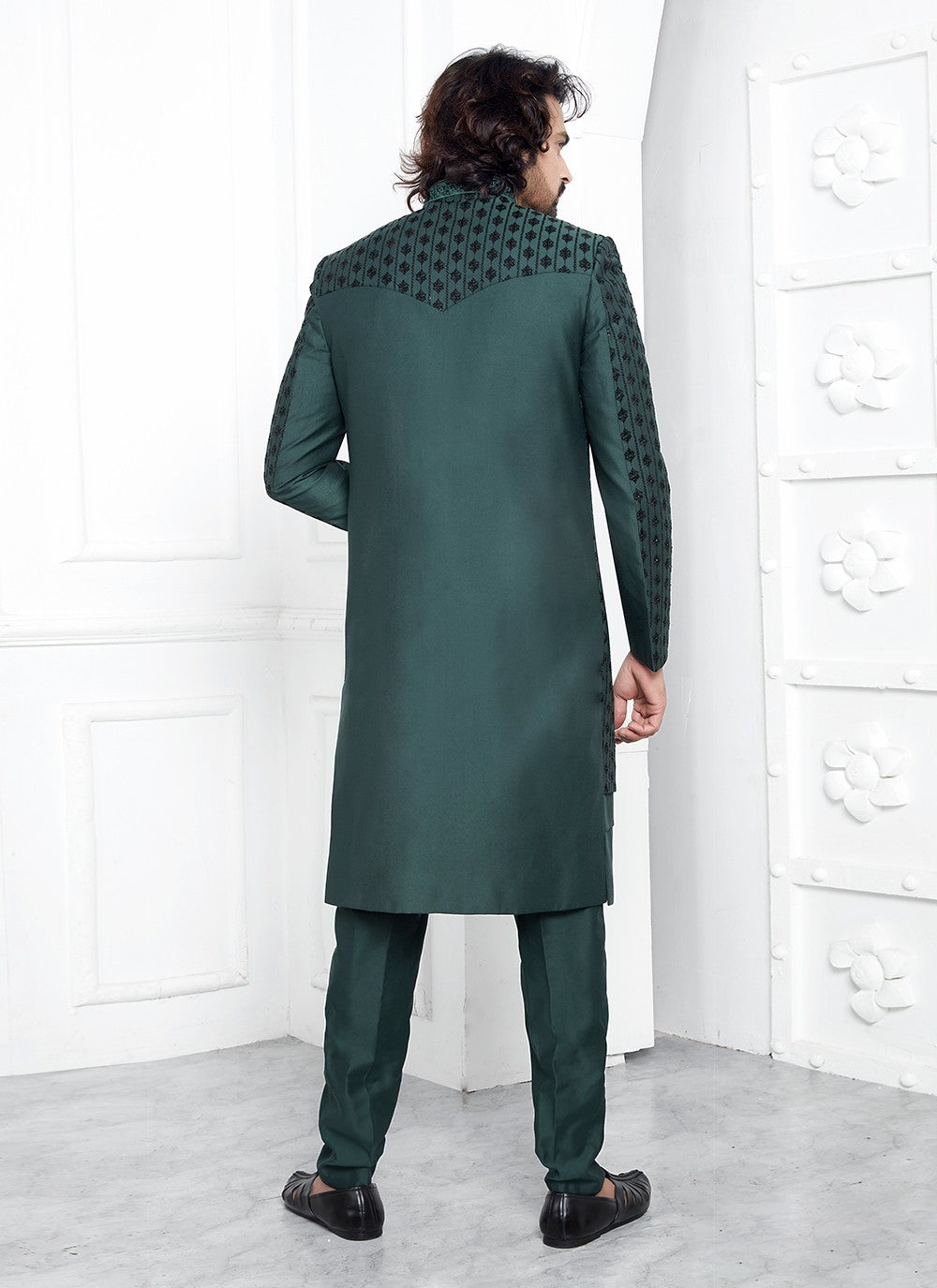 Embroidered Art Silk Green Sherwani - M8248