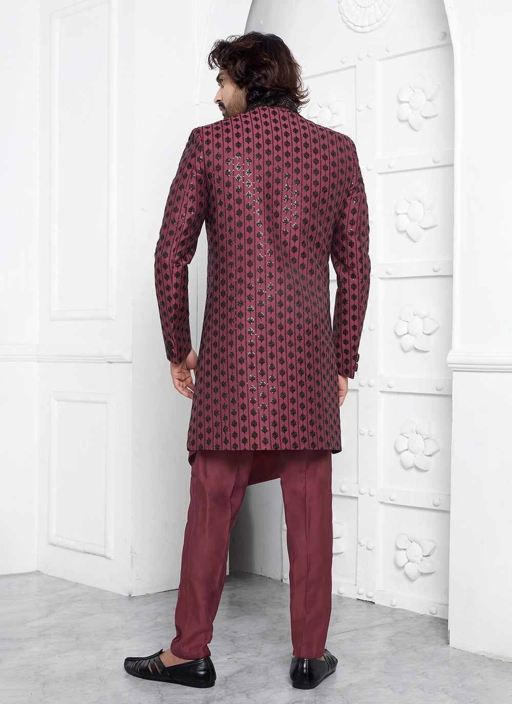 Embroidered Art Silk Maroon Sherwani - M8249