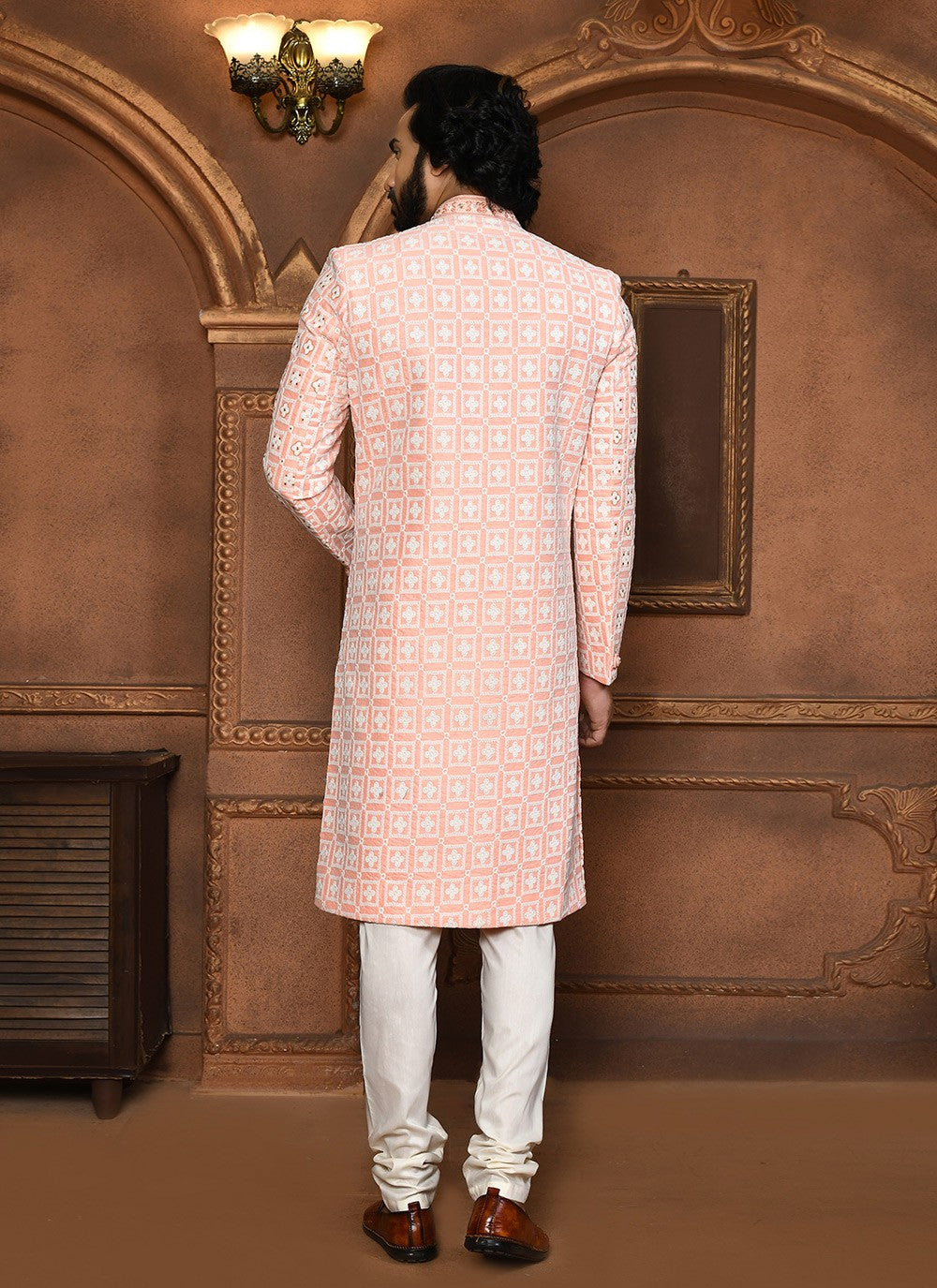 Embroidered Art Silk Peach Sherwani - M8054