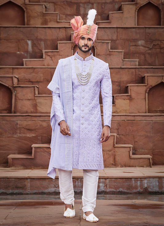 Embroidered Art Silk Purple Sherwani - M6516