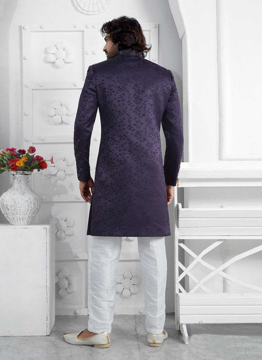 Embroidered Art Silk Purple Sherwani - M7464