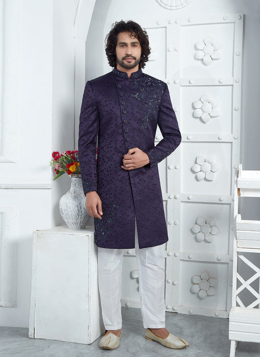 Embroidered Art Silk Purple Sherwani - M7464