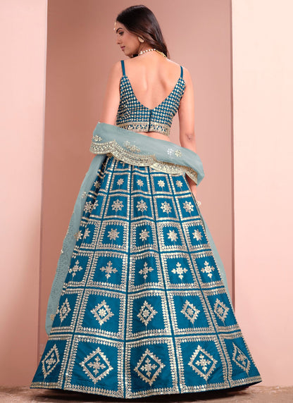 Embroidered Art Silk Blue Lehenga Choli L3434