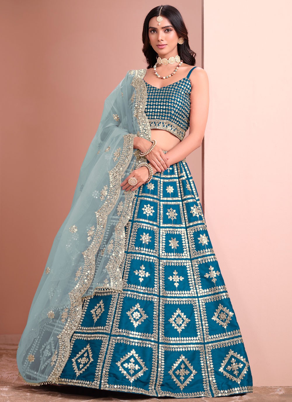 Embroidered Art Silk Blue Lehenga Choli L3434
