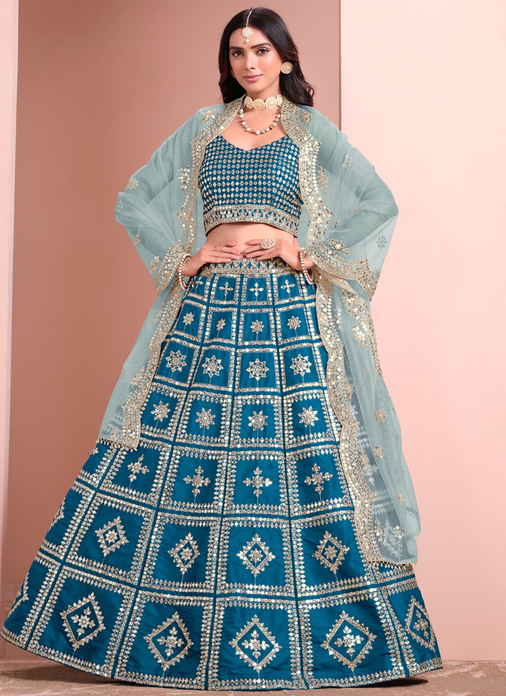 Embroidered Art Silk Blue Lehenga Choli L3434