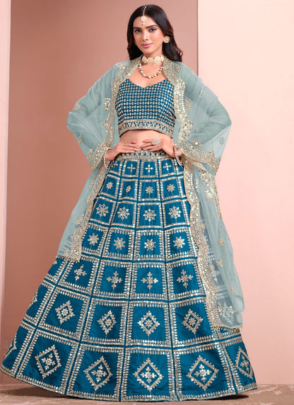 Embroidered Art Silk Blue Lehenga Choli L3434