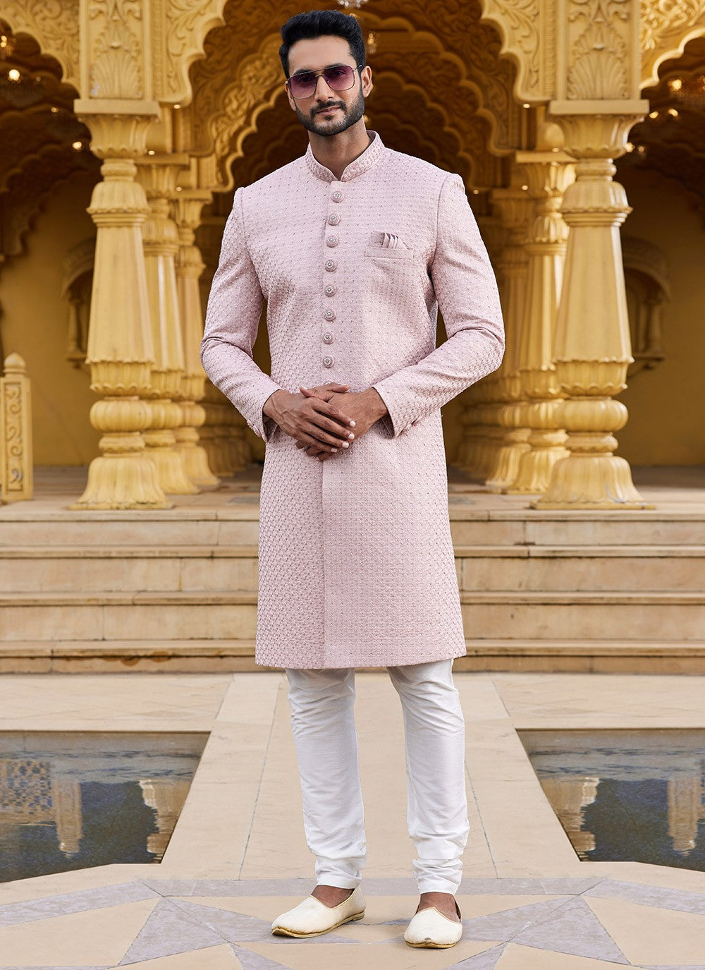 Machine Embroidery Art Silk Mauve Sherwani - M6102
