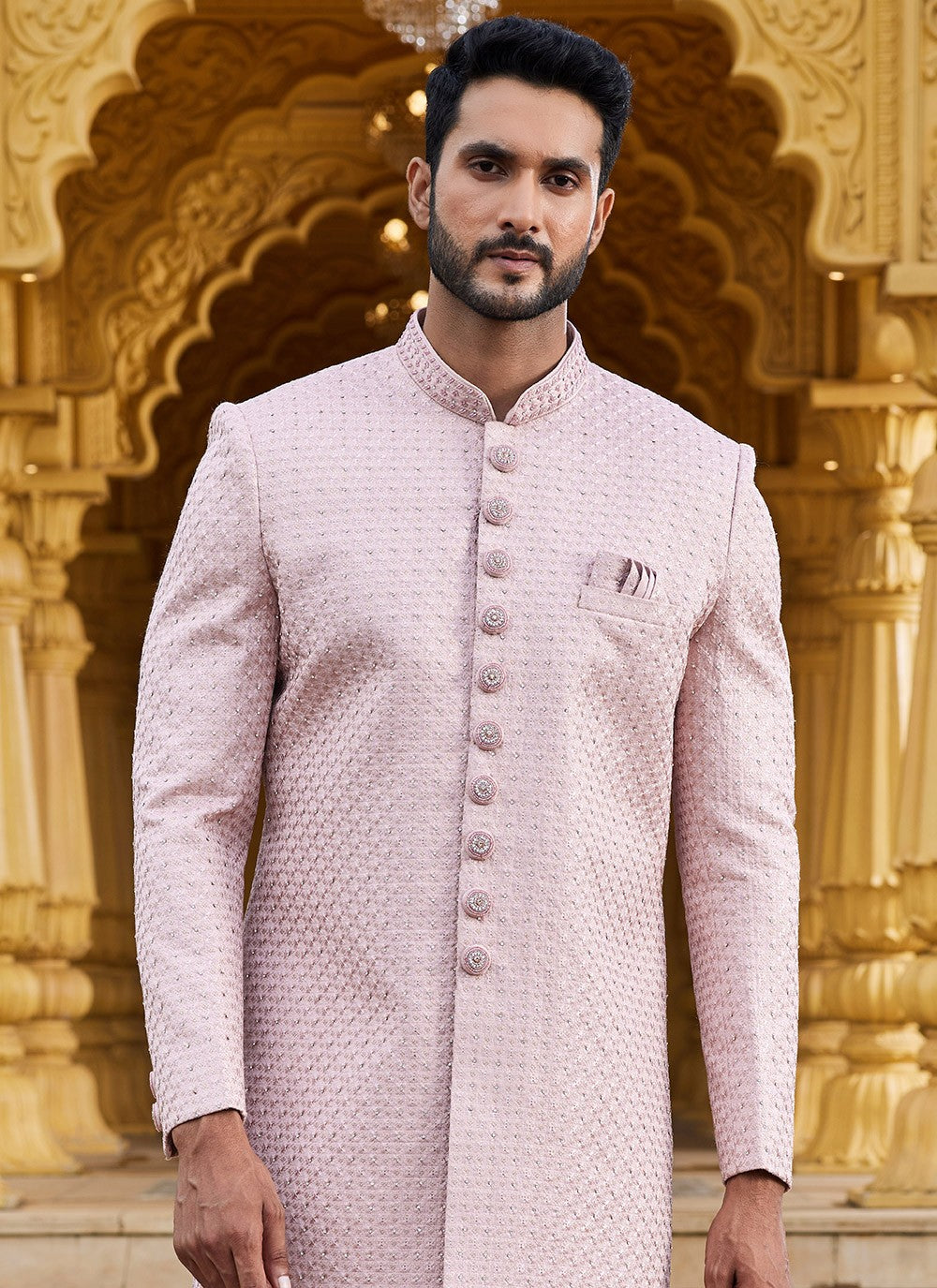 Machine Embroidery Art Silk Mauve Sherwani - M6102