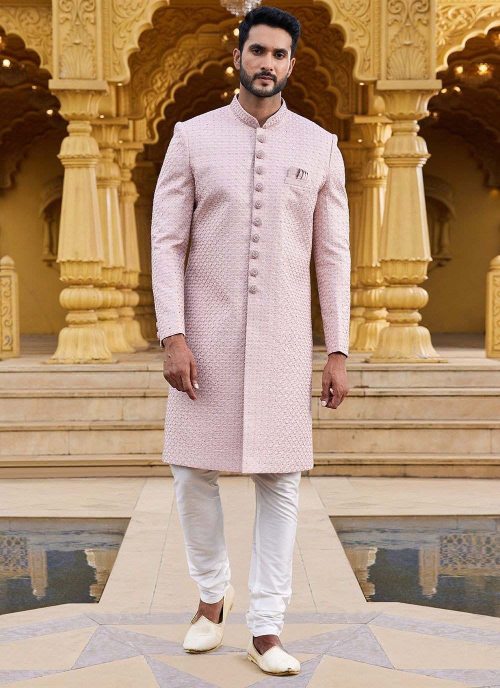 Machine Embroidery Art Silk Mauve Sherwani - M6102