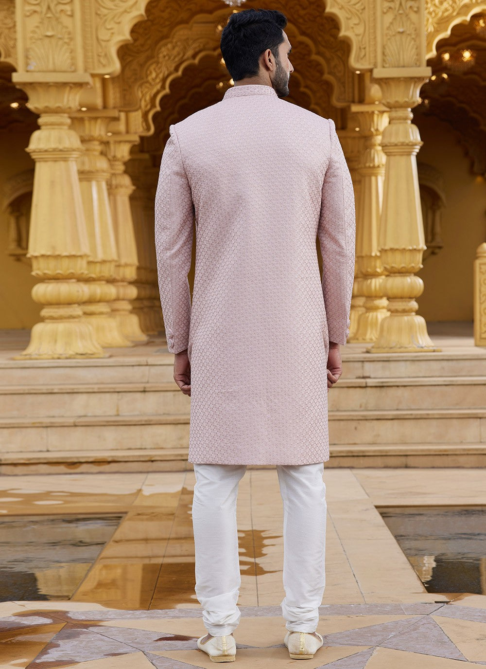 Machine Embroidery Art Silk Mauve Sherwani - M6102