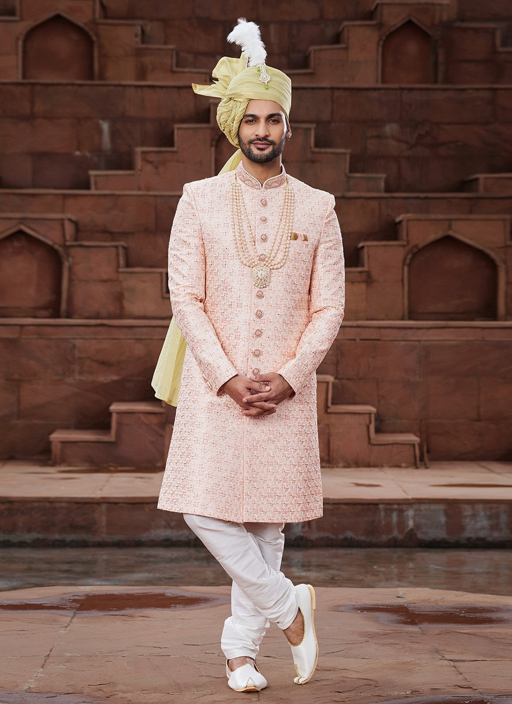 Embroidered Art Silk Peach Sherwani - M6518