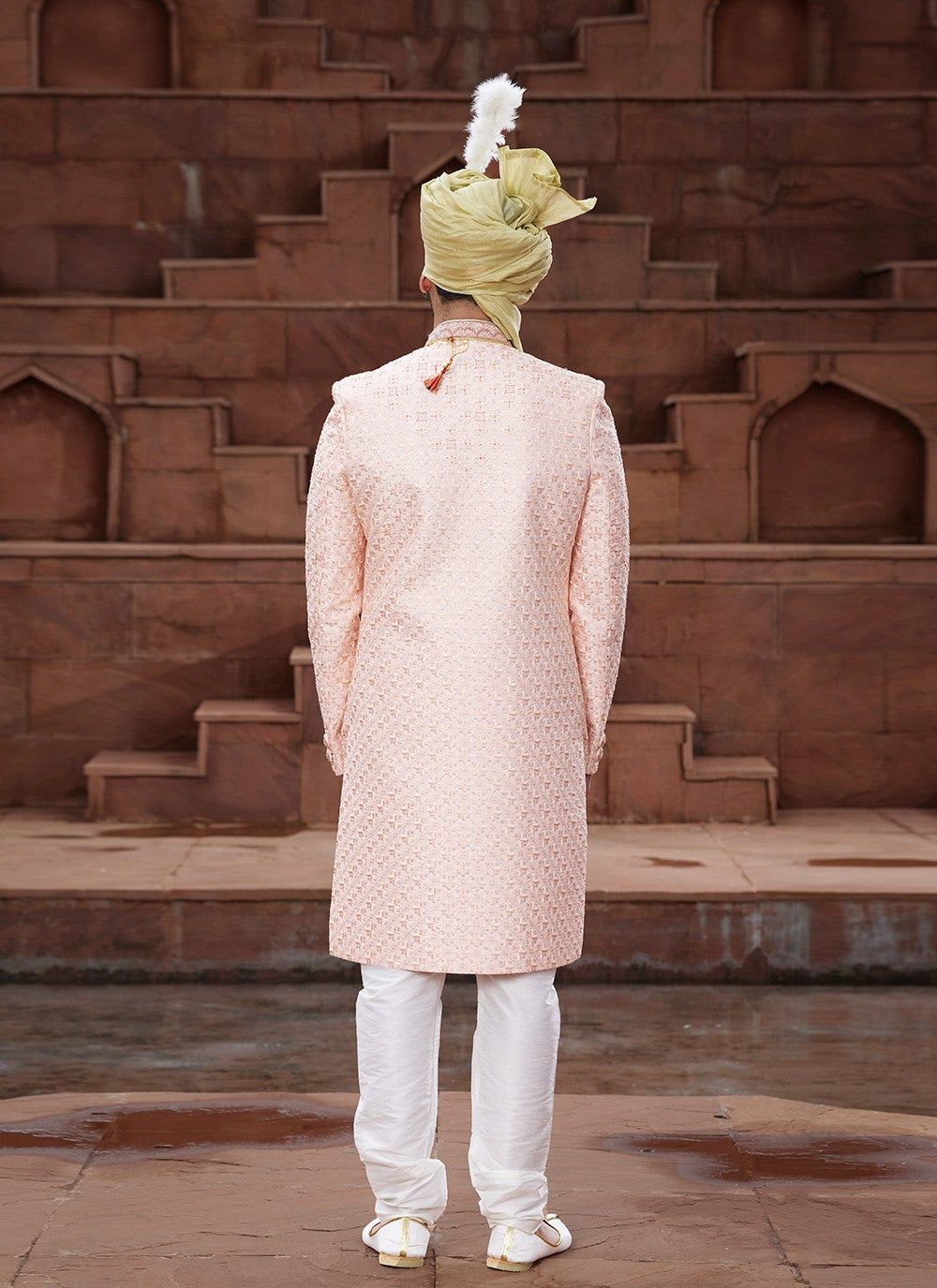 Embroidered Art Silk Peach Sherwani - M6518