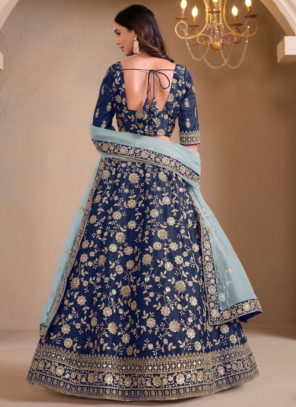 Embroidered Art Silk Teal Lehenga - L3302