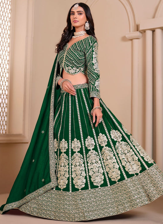 Embroidered Art Silk, Shimmer Green Lehenga - L3272