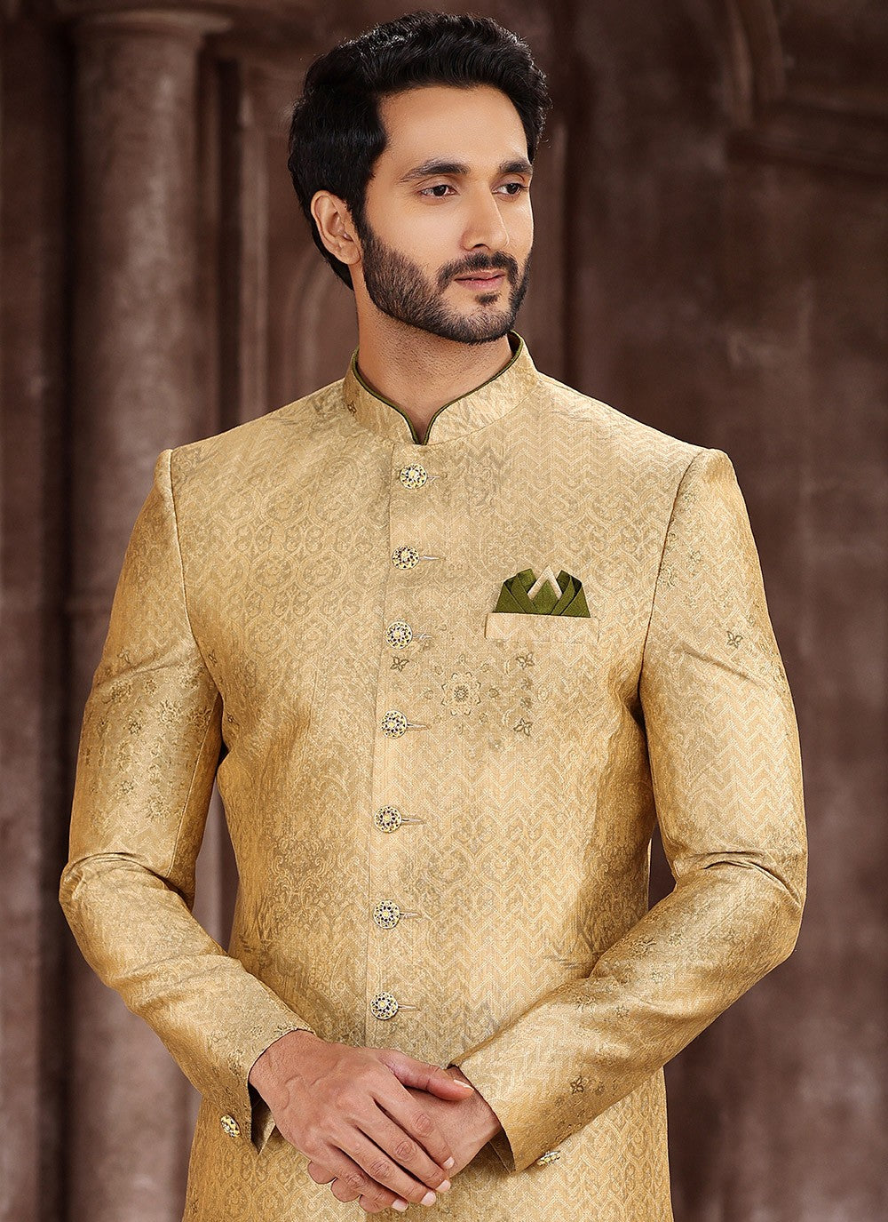 Printed Art Silk Yellow Indo Western - M5293