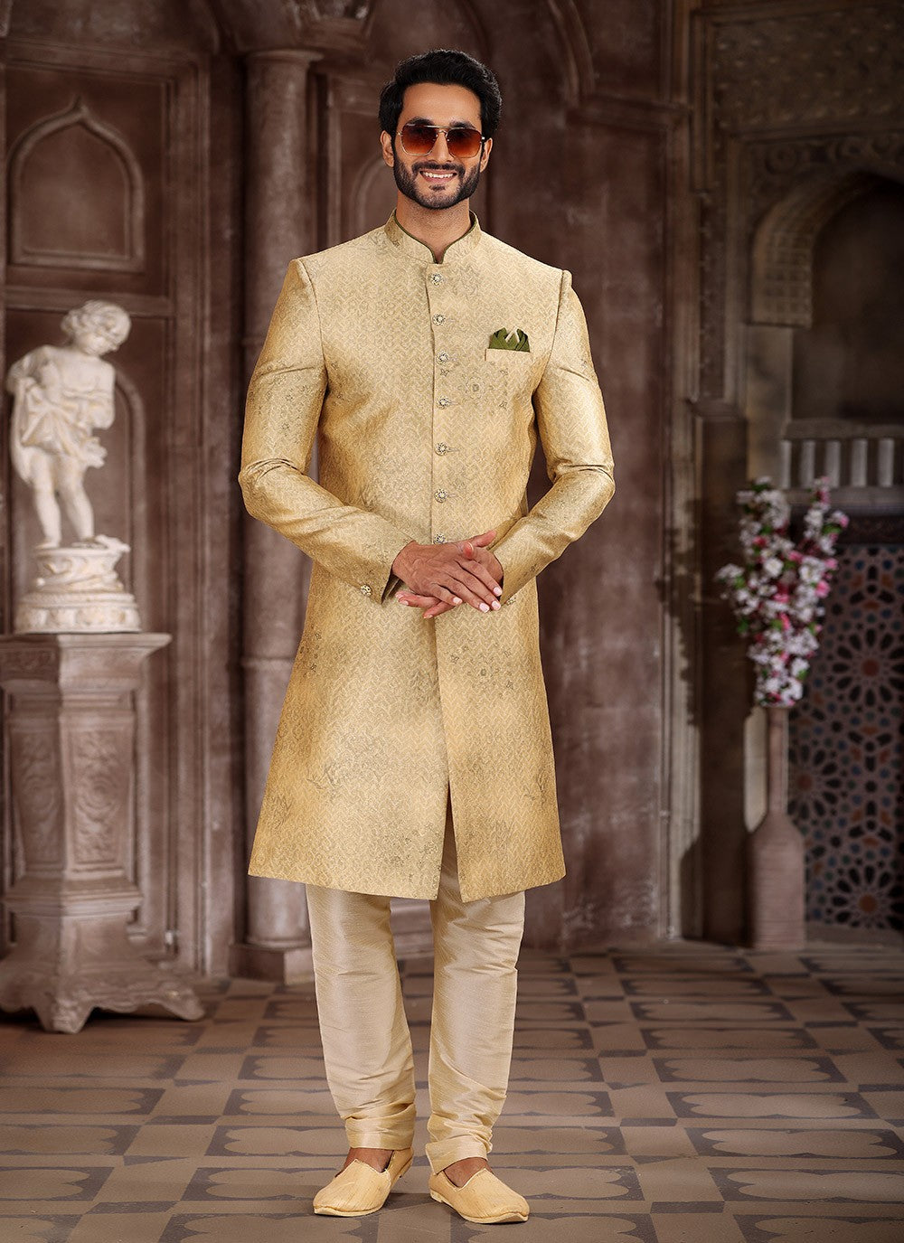 Printed Art Silk Yellow Indo Western - M5293