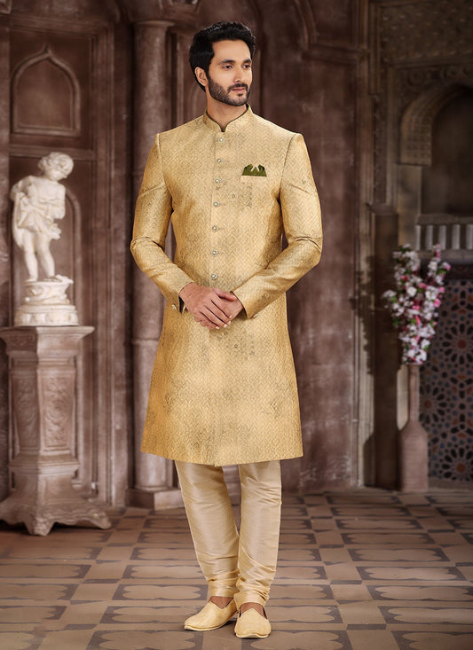 Printed Art Silk Yellow Indo Western - M5293