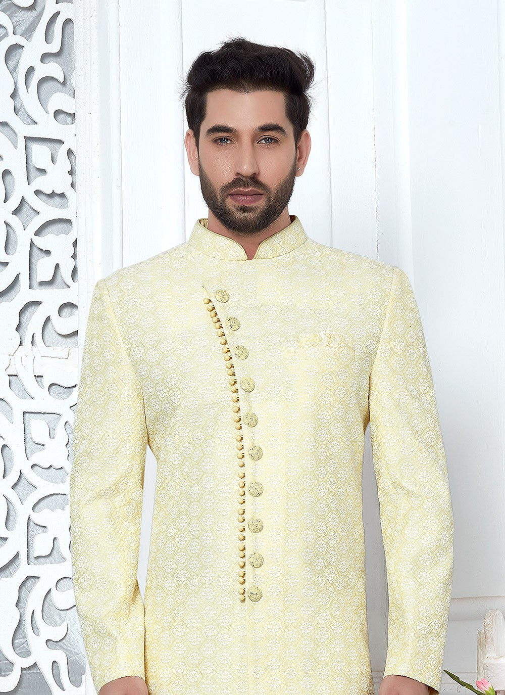Thread Art Silk Yellow Indo Western - M6636