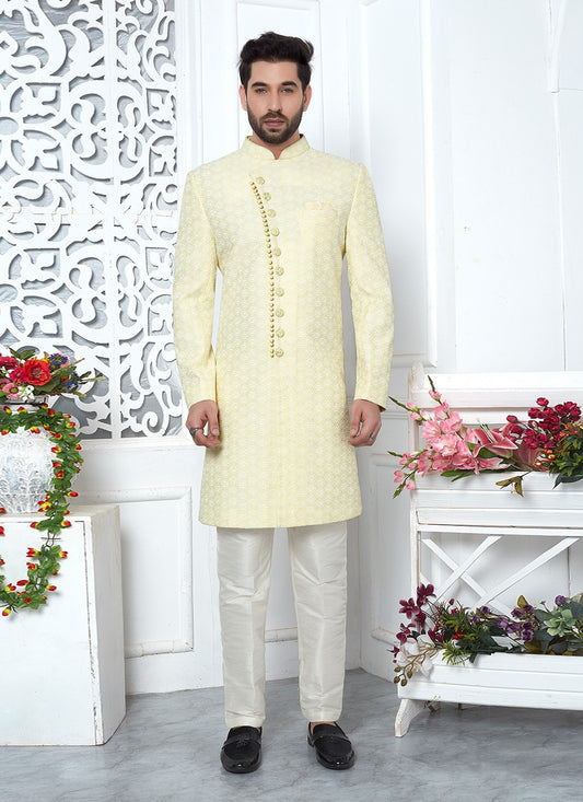 Thread Art Silk Yellow Indo Western - M6636