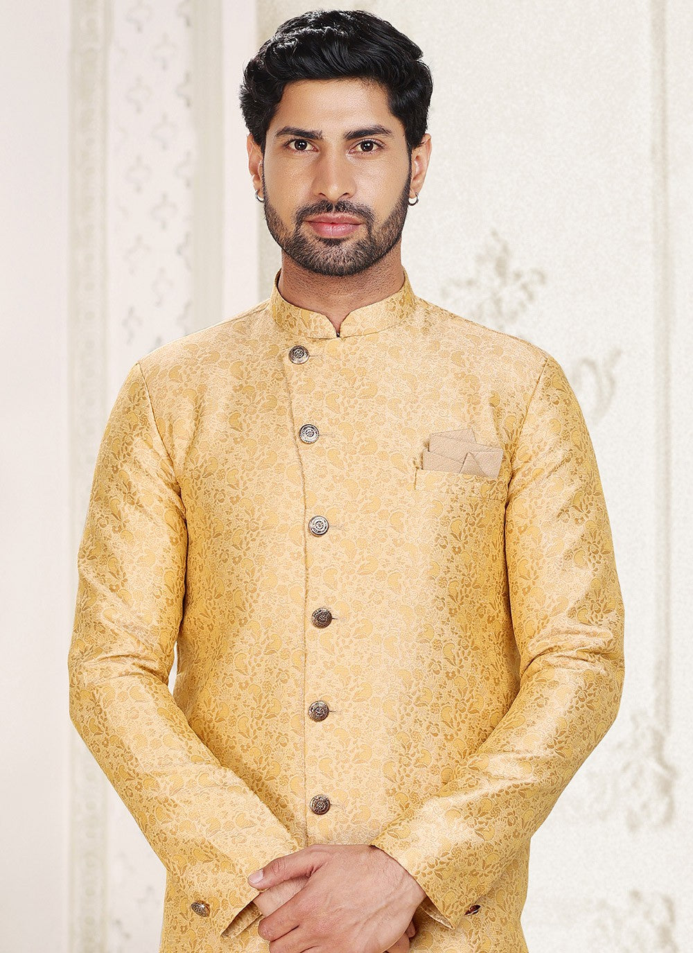 Jacquard Work Banarasi Jacquard Beige Indo Western - M5288