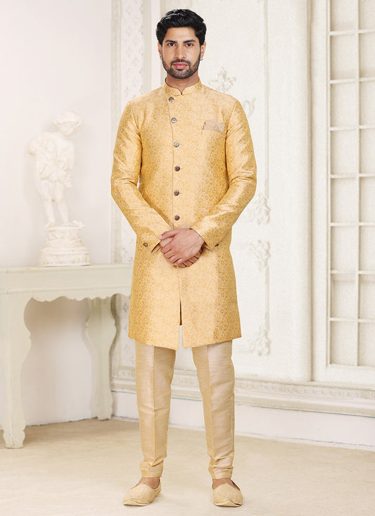 Jacquard Work Banarasi Jacquard Beige Indo Western - M5288