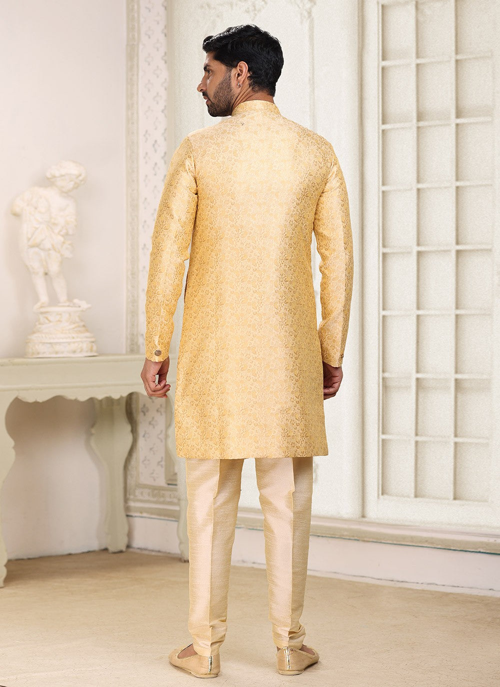 Jacquard Work Banarasi Jacquard Beige Indo Western - M5288