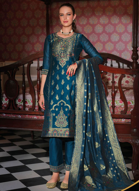 Jacquard Work Banarasi Jacquard Morpeach Salwar Suit T6110