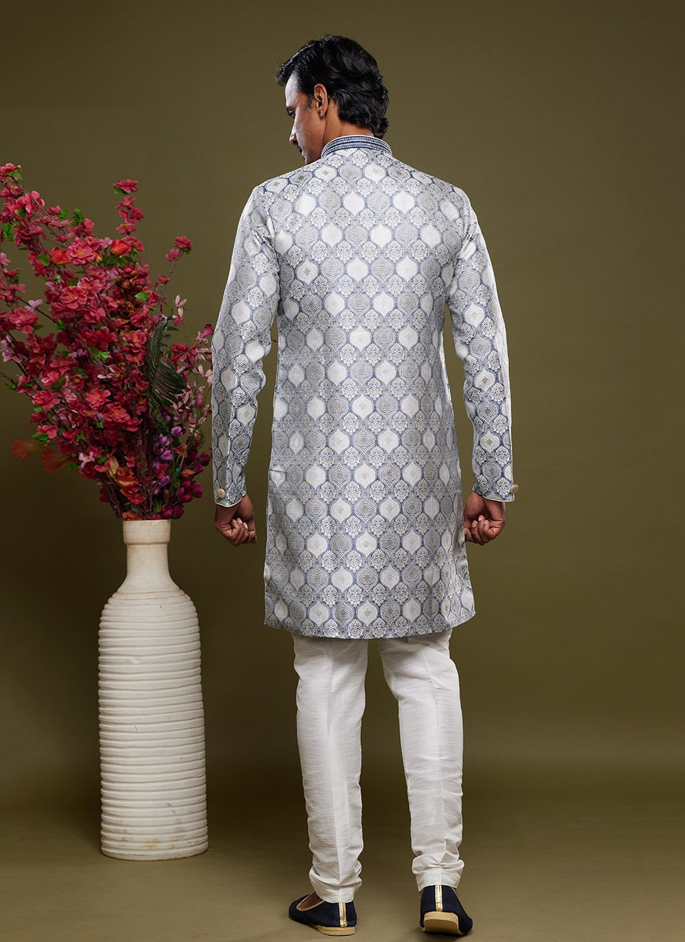 Embroidered Banarasi Jacquard Grey Indo Western - M5821