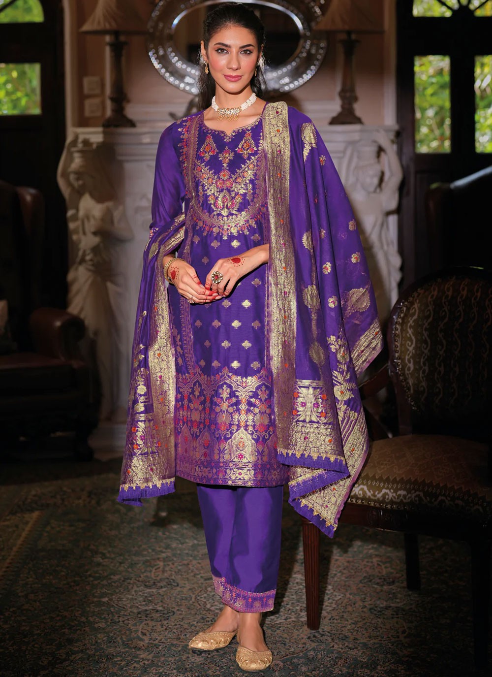 Jacquard Work Banarasi Jacquard Violet Salwar Suit T6108