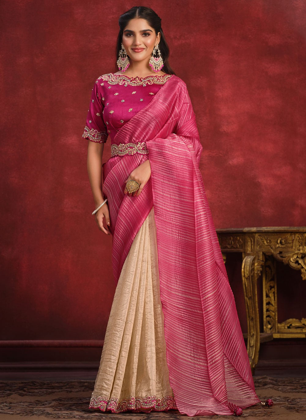 Fancy Work Banarasi Silk Beige Contemporary Saree S15336