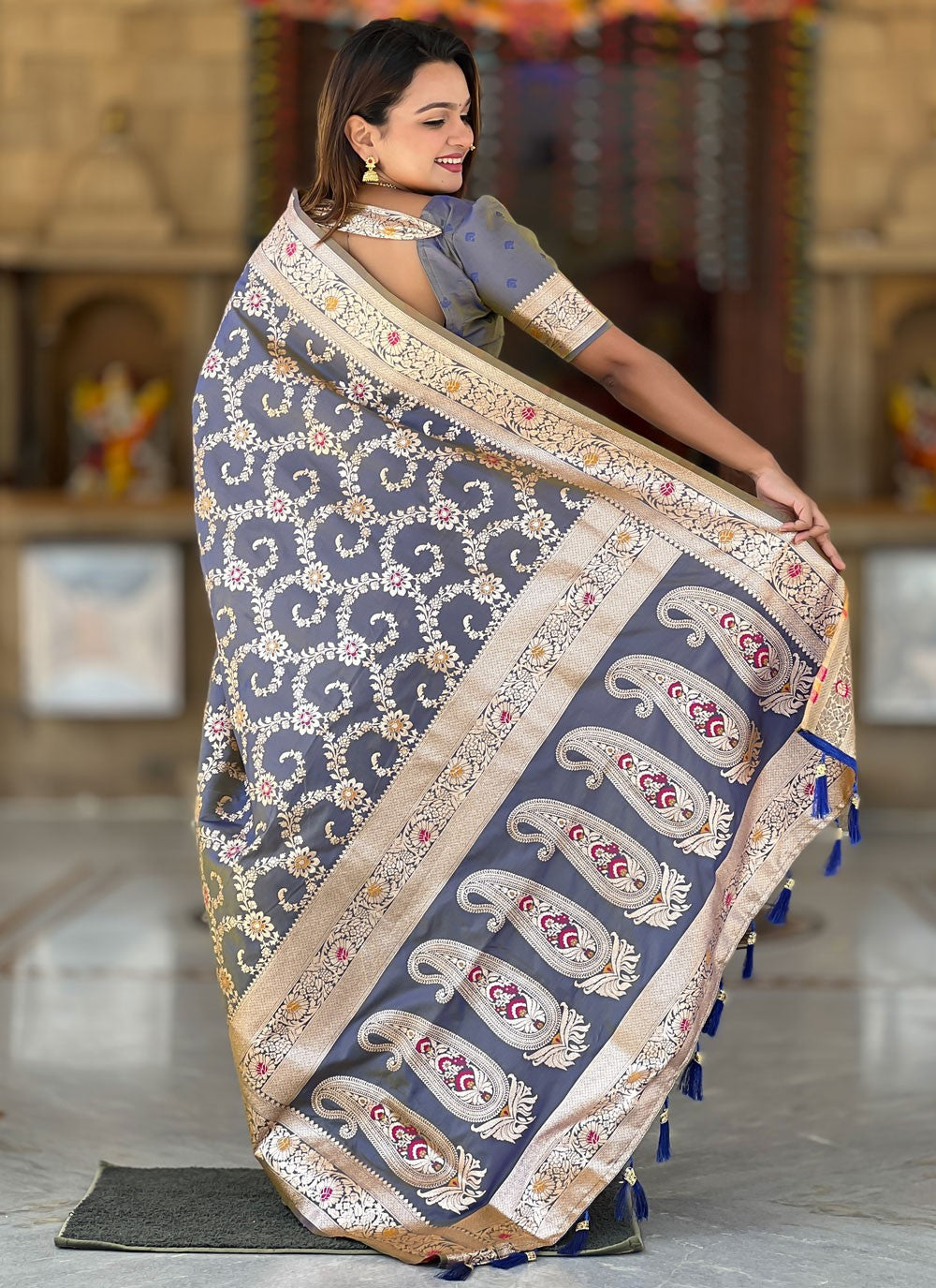 Meenakari Banarasi Silk Blue Saree S14397