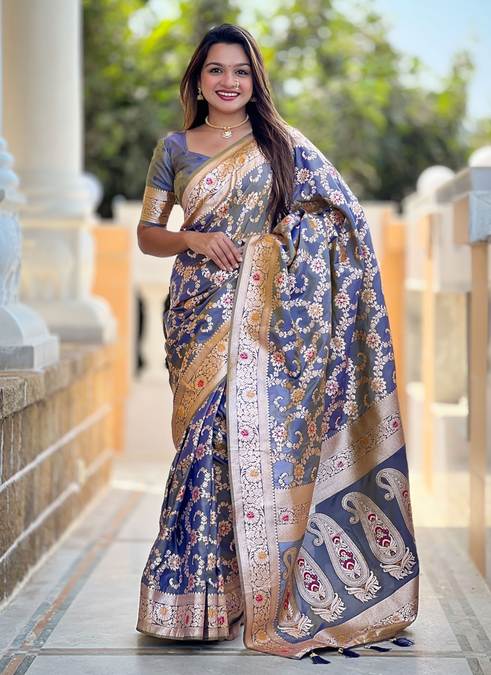 Meenakari Banarasi Silk Blue Saree S14397