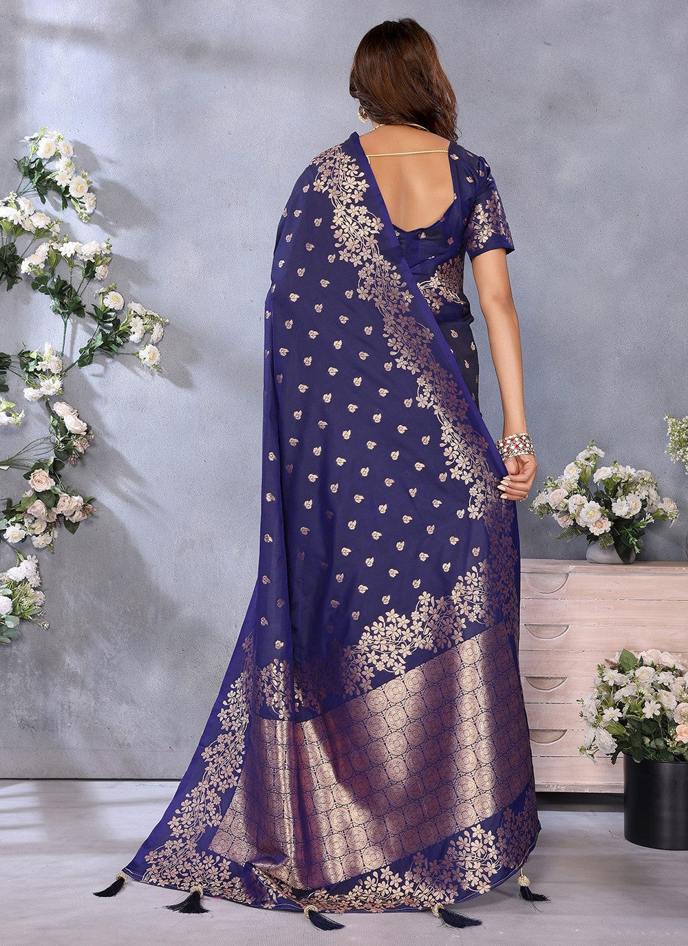 Blue Banarasi Silk Trendy Saree Jacquard Work, Weaving Zari S16646