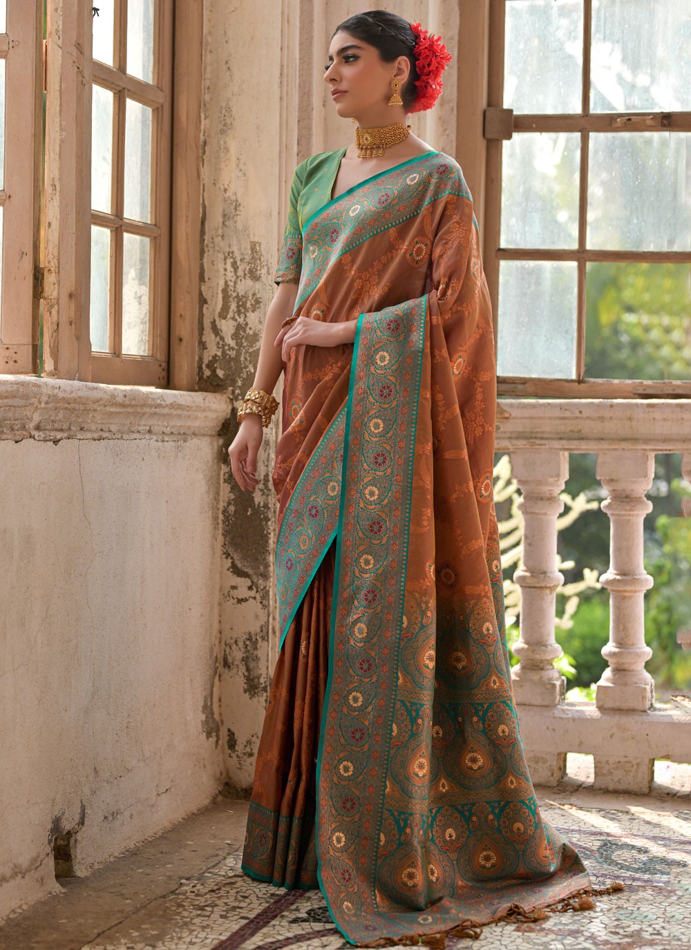 Classic Saree Woven Brown Banarasi Silk S13008