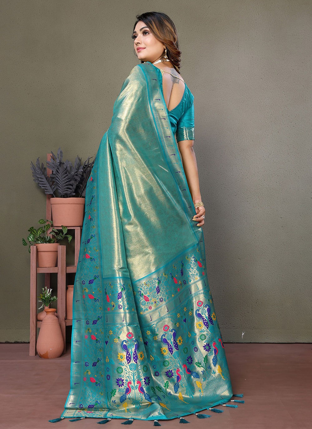 Woven Banarasi Silk Aqua Blue Saree S14699