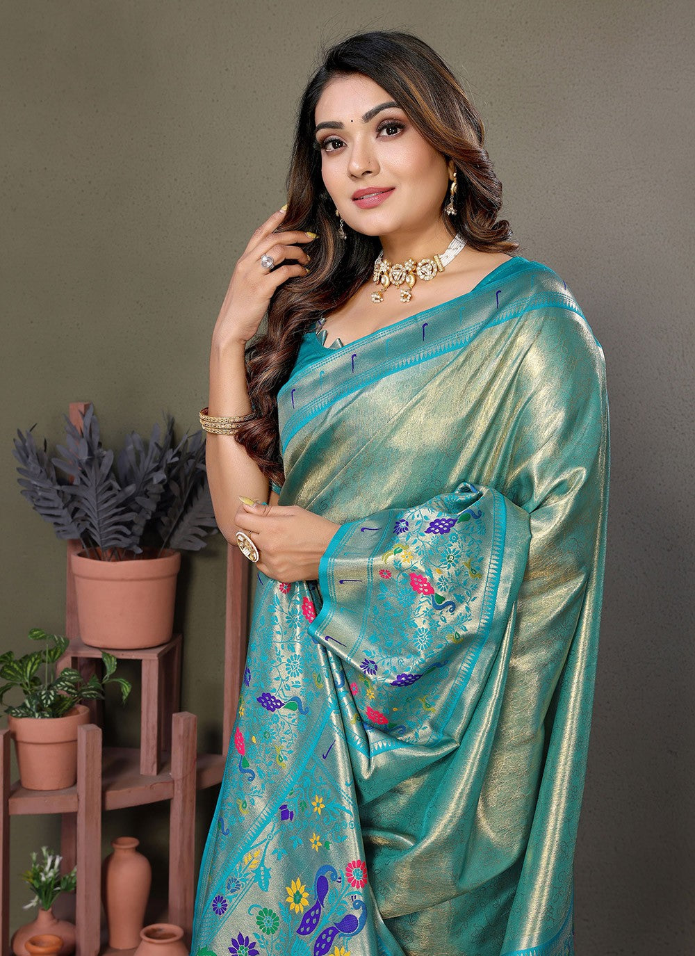 Woven Banarasi Silk Aqua Blue Saree S14699