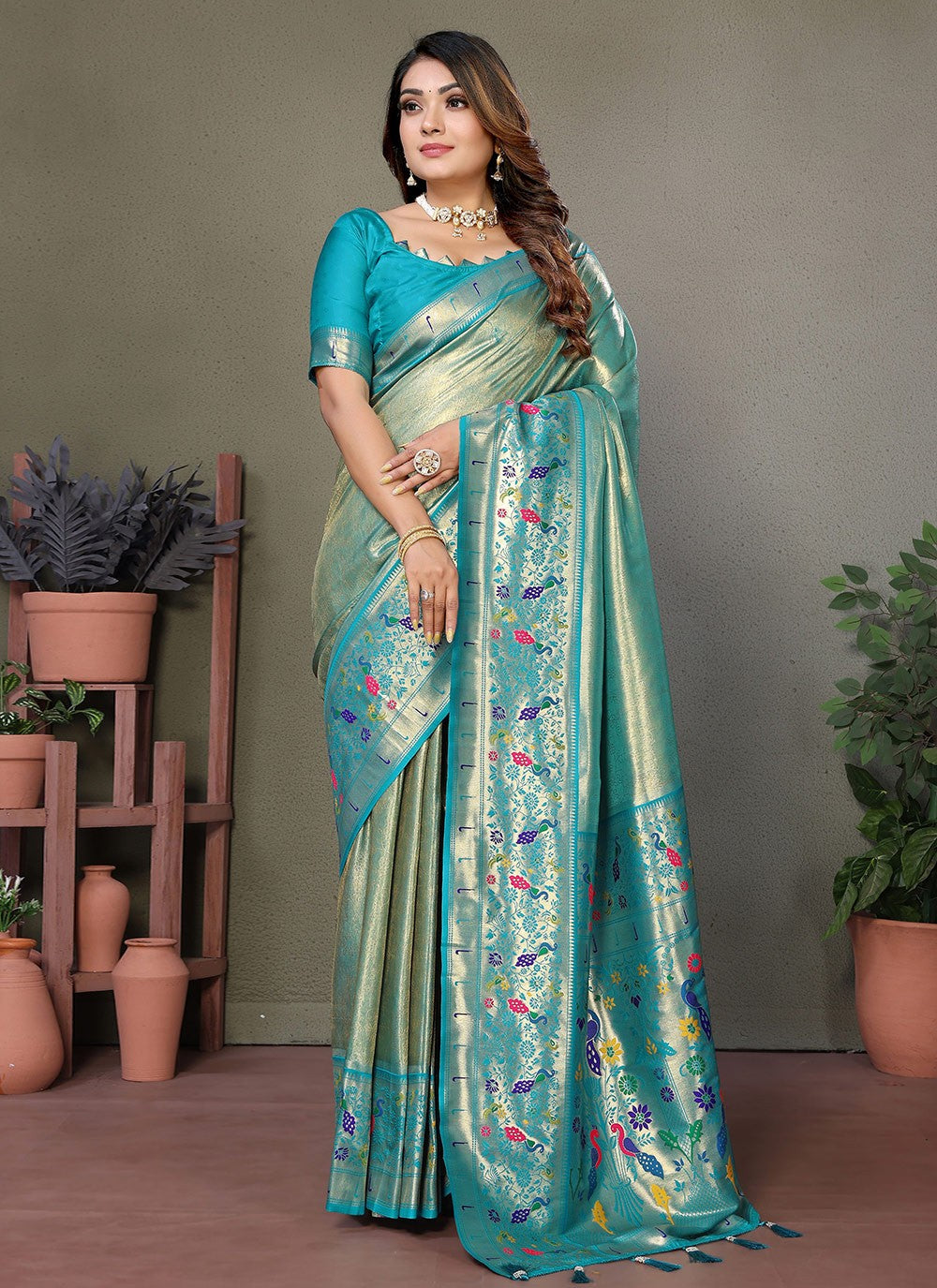 Woven Banarasi Silk Aqua Blue Saree S14699