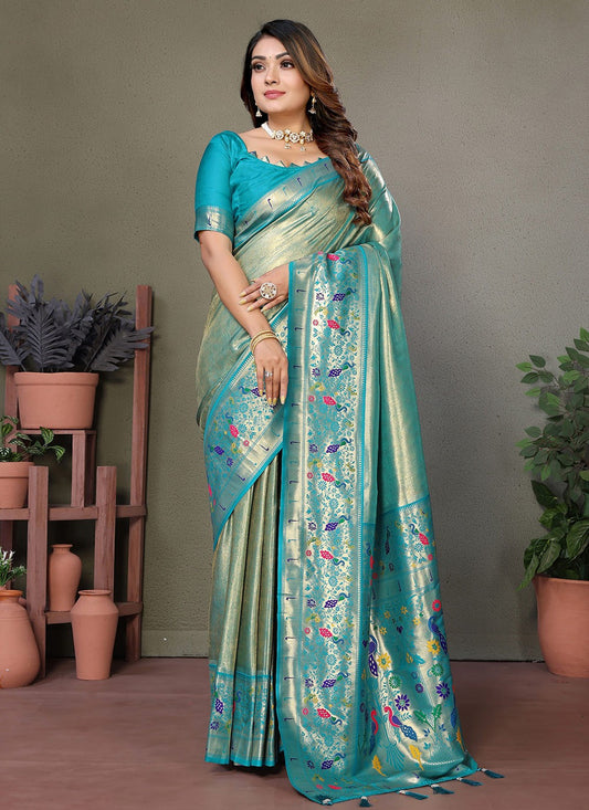 Woven Banarasi Silk Aqua Blue Saree S14699
