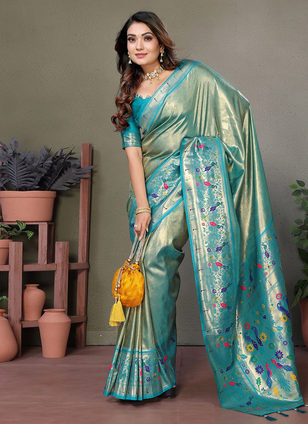 Woven Banarasi Silk Aqua Blue Saree S14699